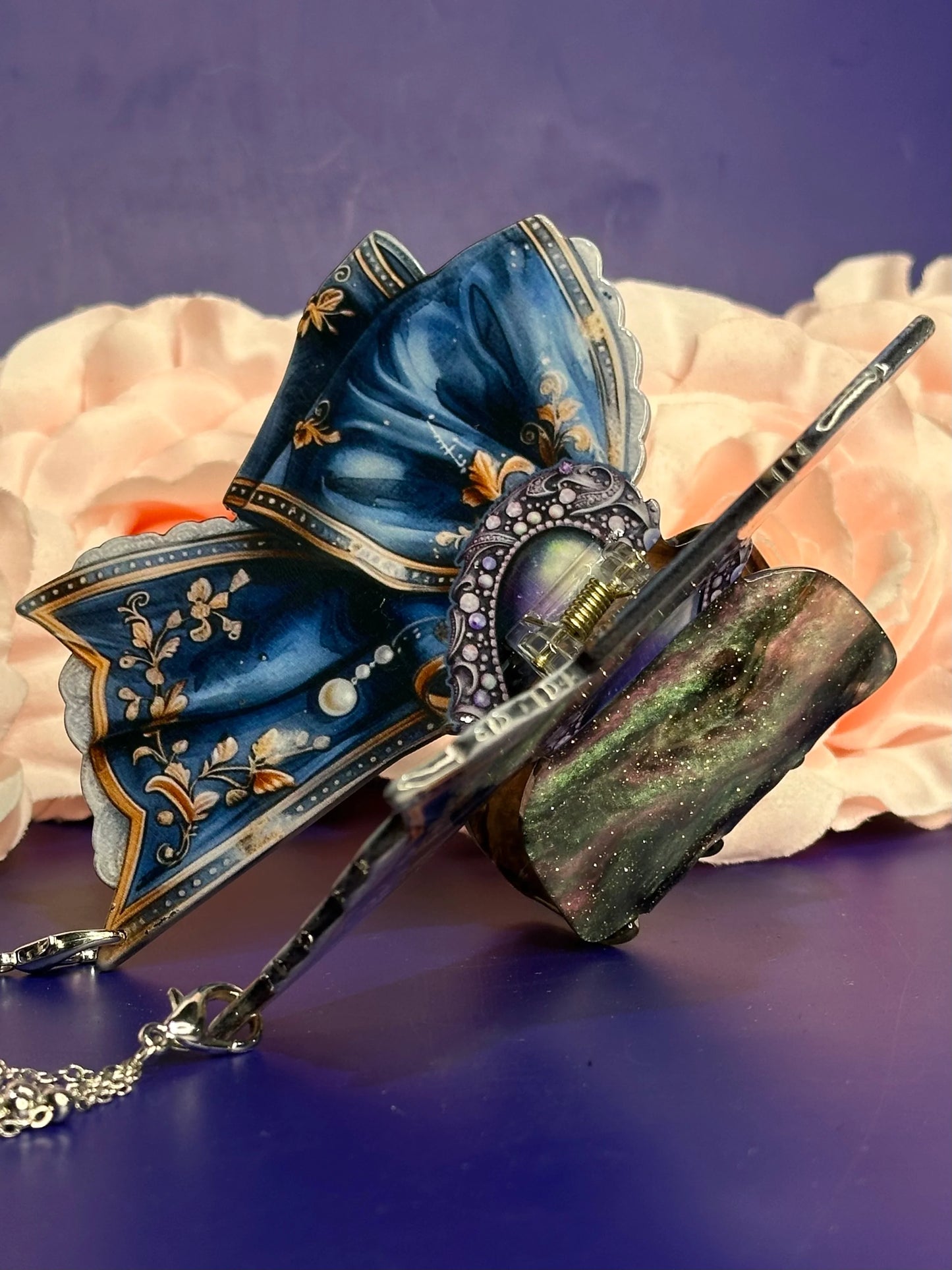 BOW PEEP - Ribbon hair clasp with chain
