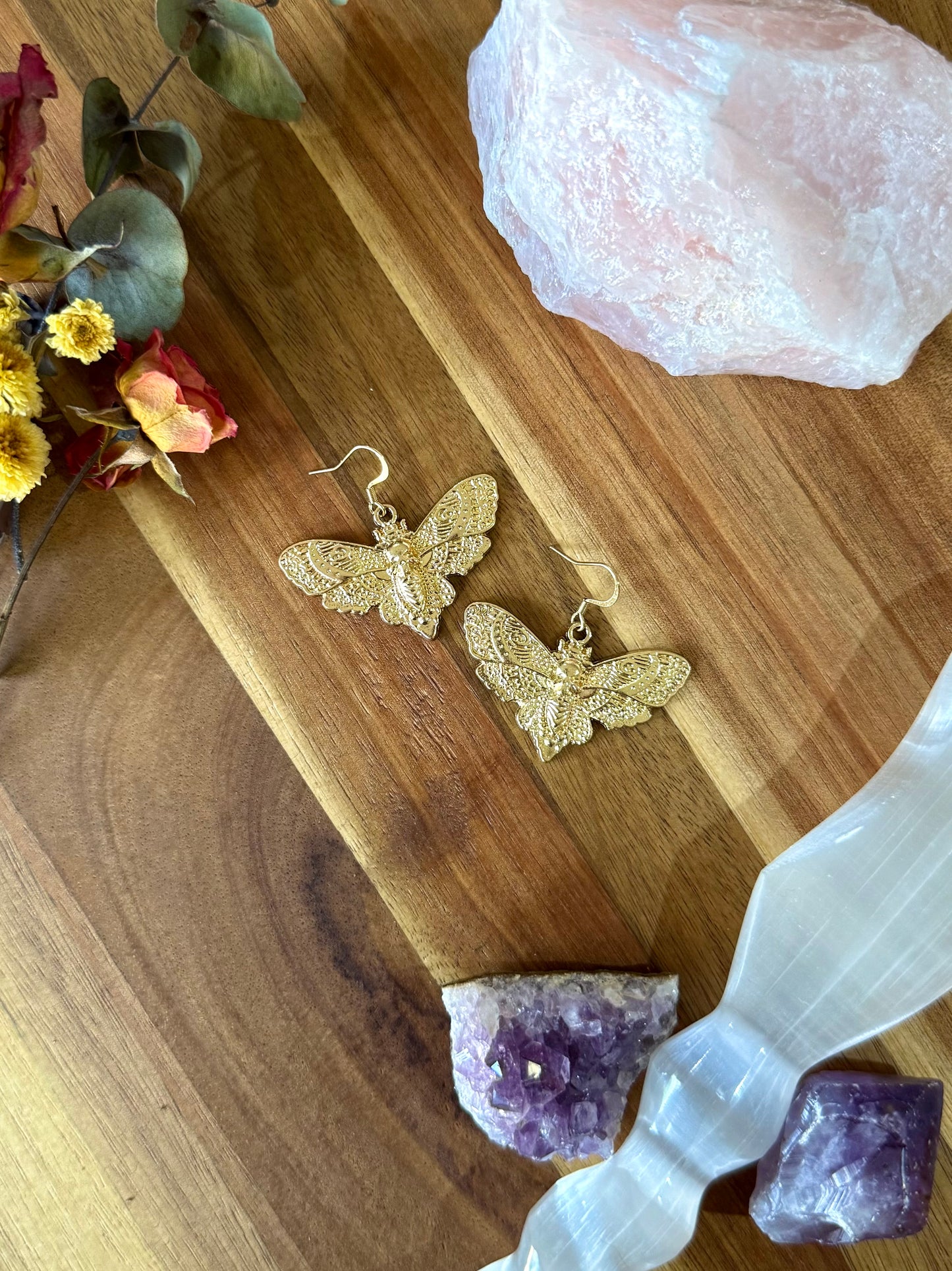 Golden-Hawk Moth Earrings
