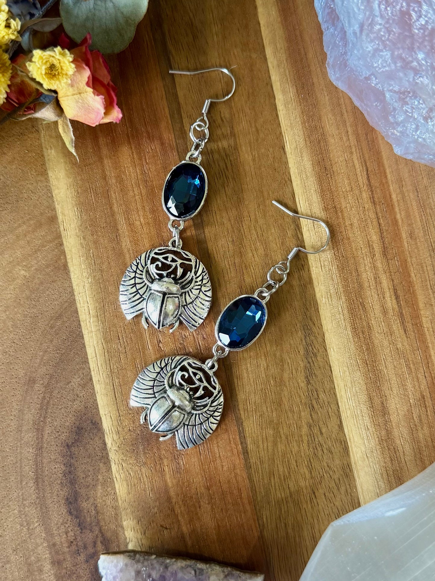 Blue Scarab Earrings