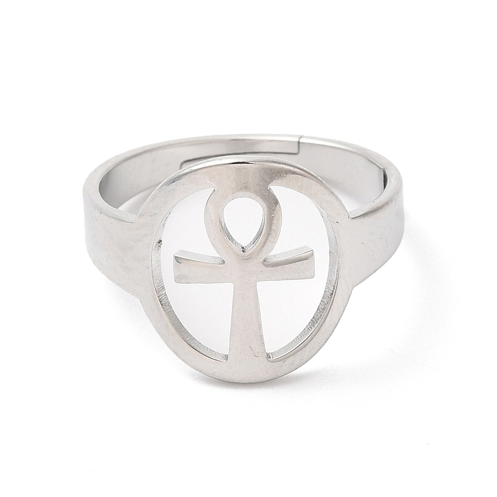 Ankh Cross Adjustable Ring Jewellery. Front View