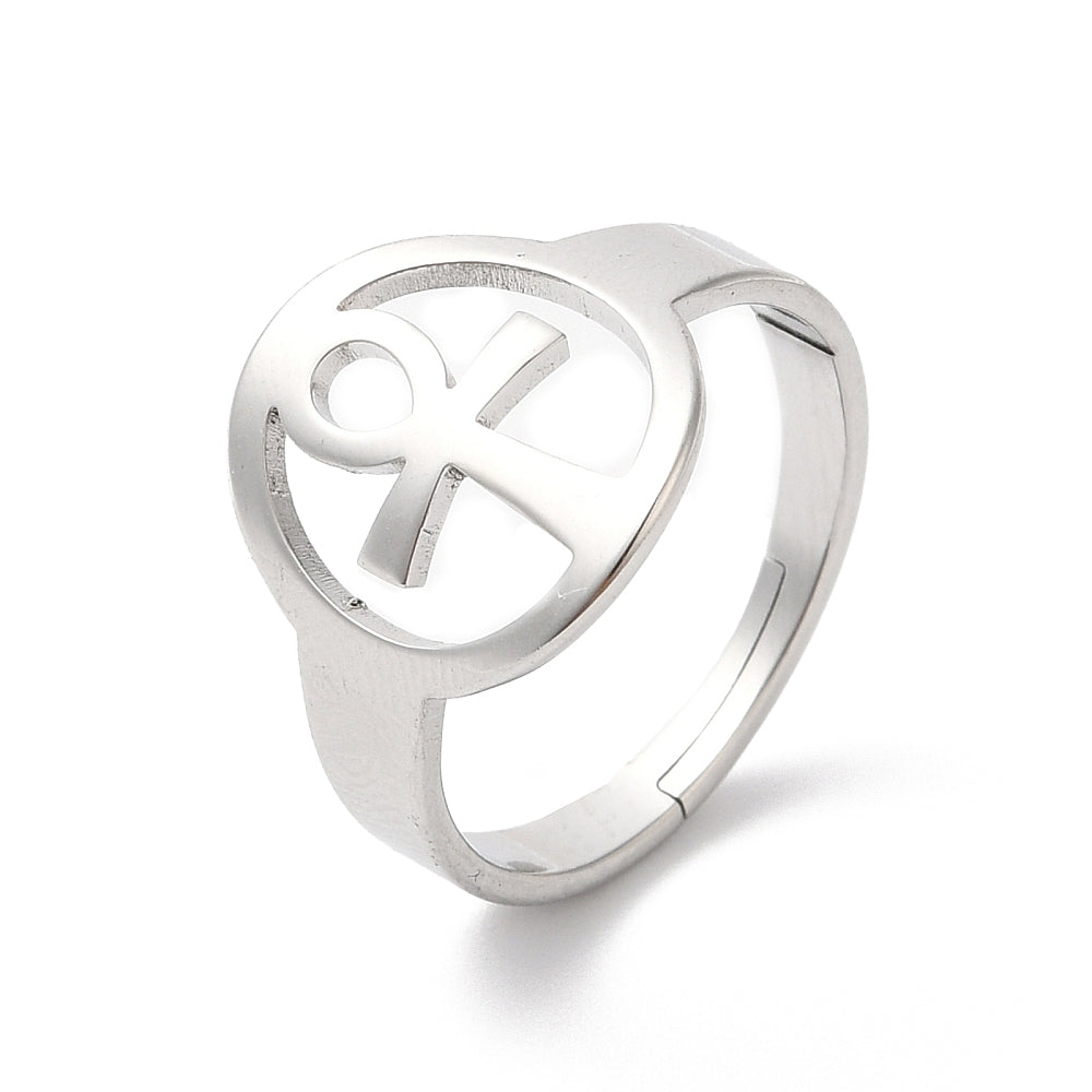 Ankh Cross Adjustable Ring Jewellery. Tilted View