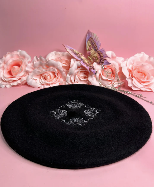 MOTH & MOON - Embroidered Beret