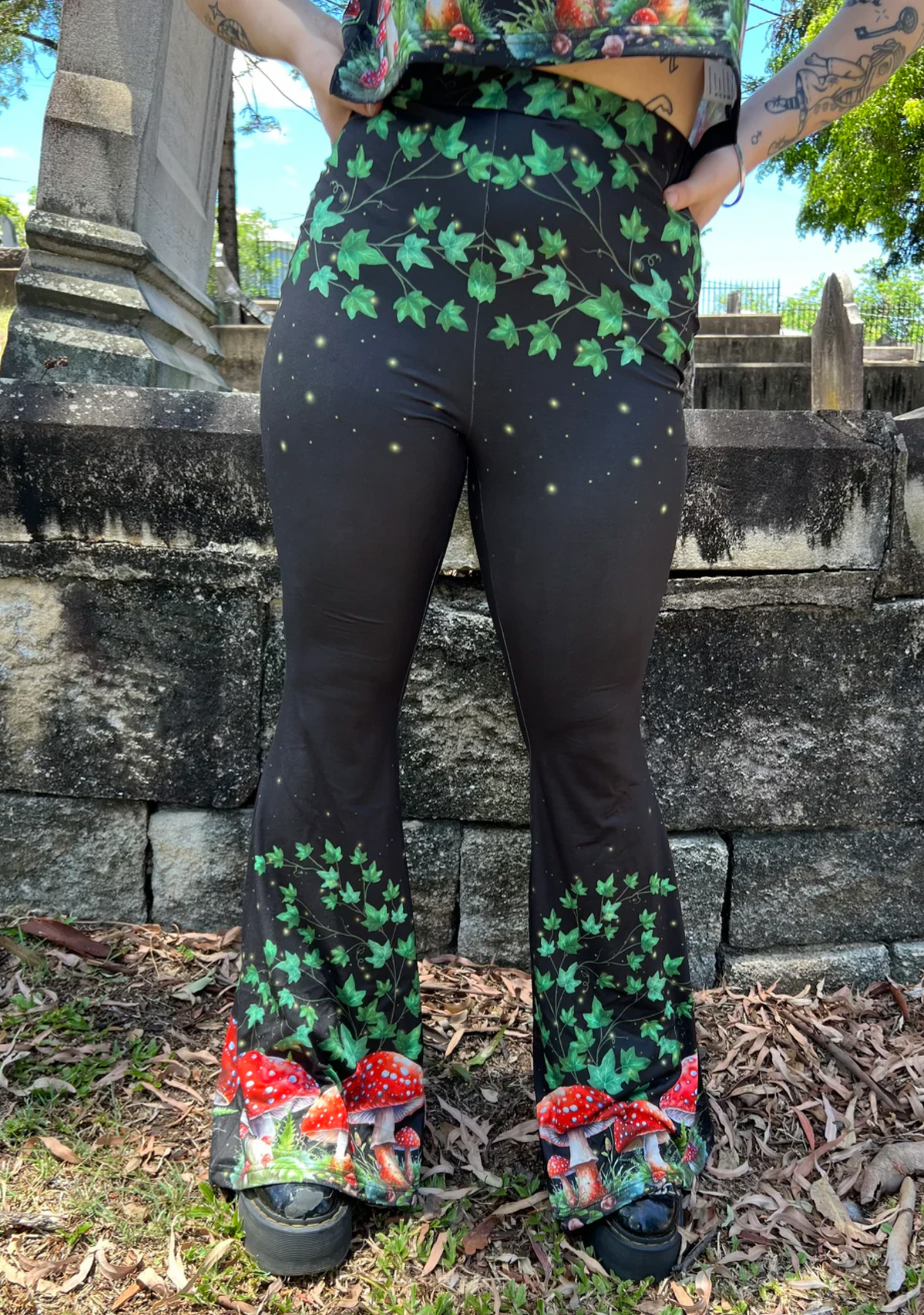 DON'T EAT IT - toadstool and poison ivy High waist flares