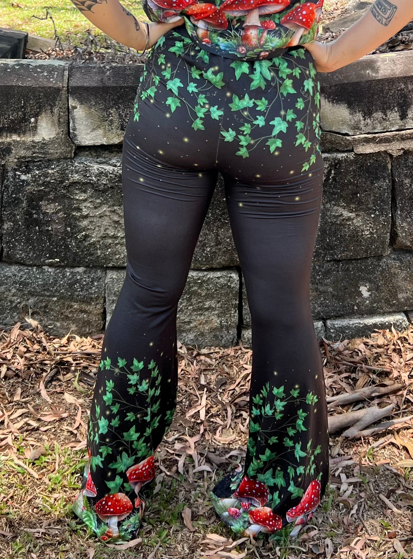 DON'T EAT IT - toadstool and poison ivy High waist flares