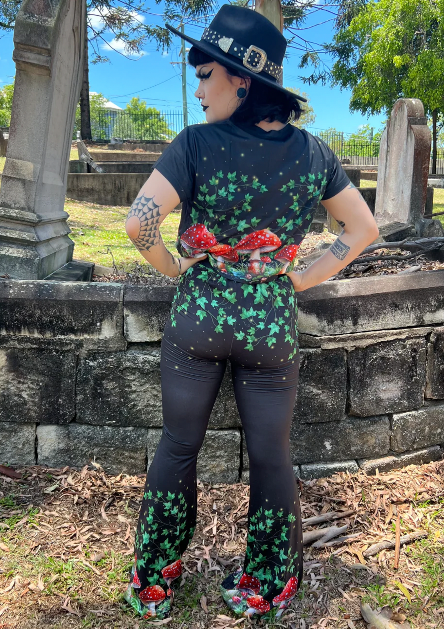 DON'T EAT IT - toadstool and poison ivy High waist flares