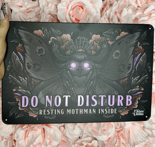 MOTHMAN AT REST - Rose Demon Tin Sign