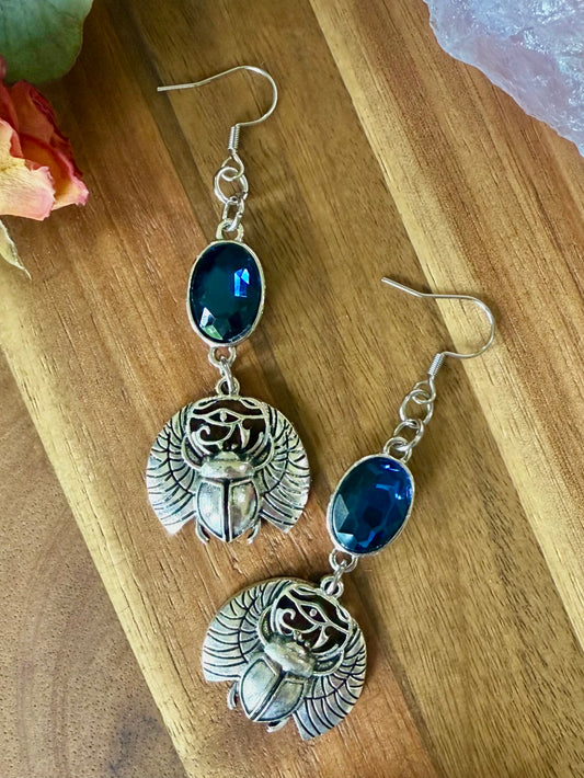 Blue Scarab Earrings