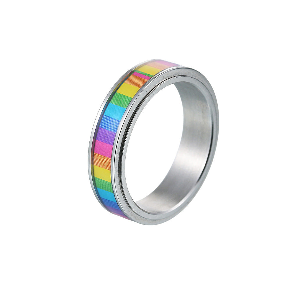 Ring with a colorful striped band on a white background