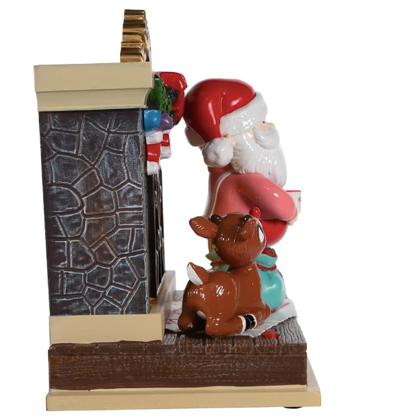 Rudolph the Red-Nosed Reindeer with Santa Light-Up Fireplace 7-Inch Table Piece