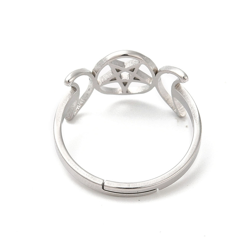 Triple Moon Goddess Adjustable Ring Gothic Jewellery Side View